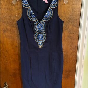 Lilly Pulitzer Navy Blue Dress with Gold and Blue Accents